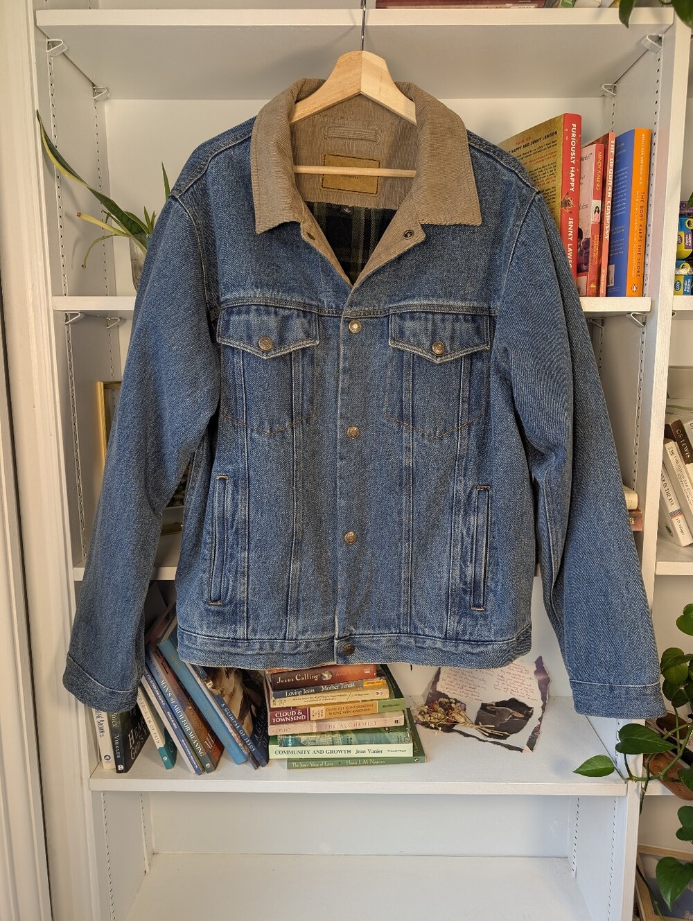 Sonoma Denim Jacket Tan Corduroy Collar Fleece Lined Barn Coat Chore Medium
